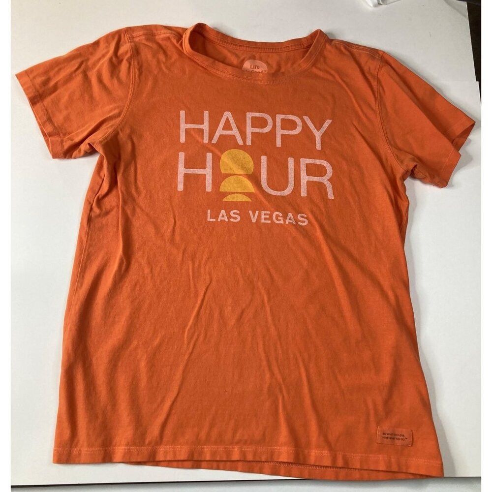Womens Life Is Good Classic Fit Tee Happy Hour Las Vegas Orange M Cotton